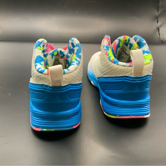 Under Armour Kids Colorful Sneakers Size 5 K Pink Laces White Blue Yellow - Picture 6 of 10